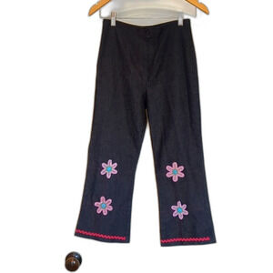 MARIO GENA PARIS FLOWER PANTS EMBROIDERED RICK RACK TRIM CROP BELL BOTTOMS VTG